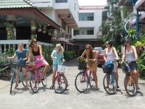 Anna's group during a bike tour in Phnom Penh, Cambodia.