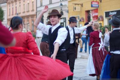 Dancers in the square at P&eacute;cs, Hungary