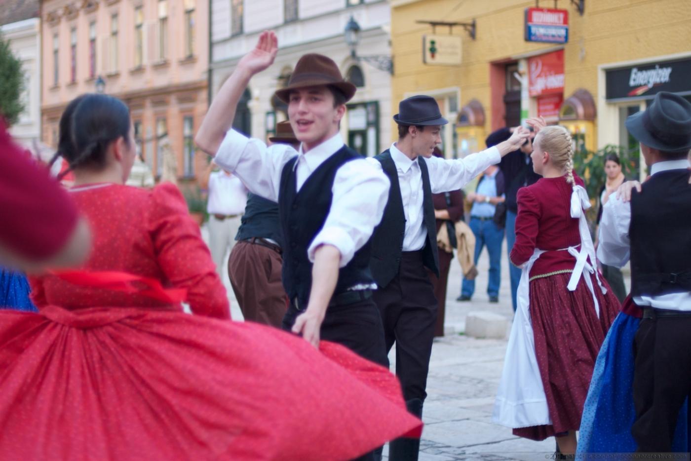 Dancers in the square at P&eacute;cs, Hungary