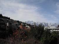 The view from Taylor's back balcony, facing the snow-covered&nbsp;Remarkables mountain range.